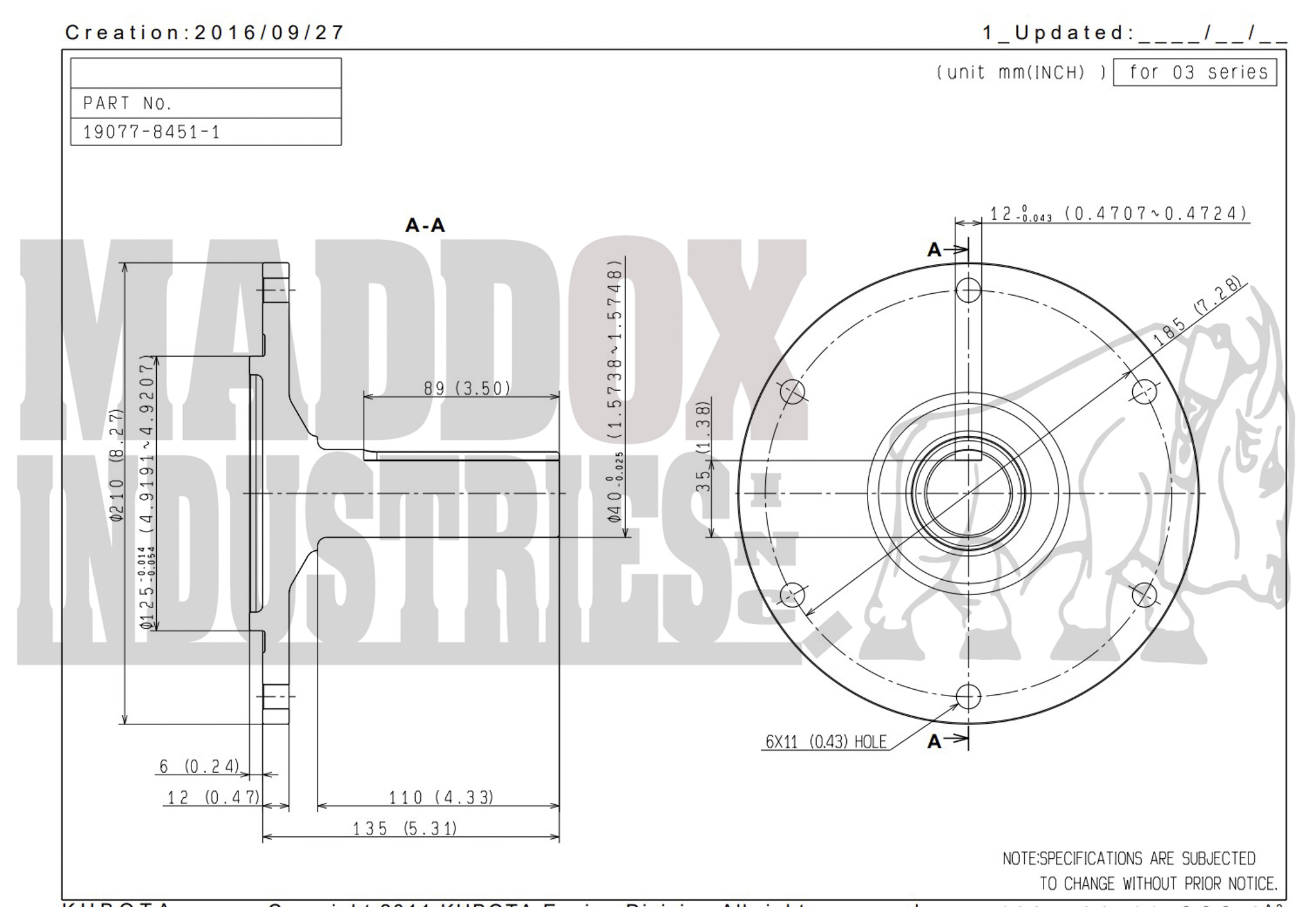 Kubota P04 PTO Component